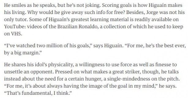 Trecho da entrevista de Higuaín ao The Guardian