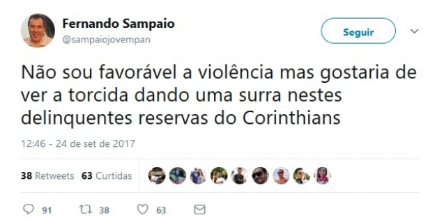 Mensagem do jornalista Fernando Sampaio, da Jovem Pan