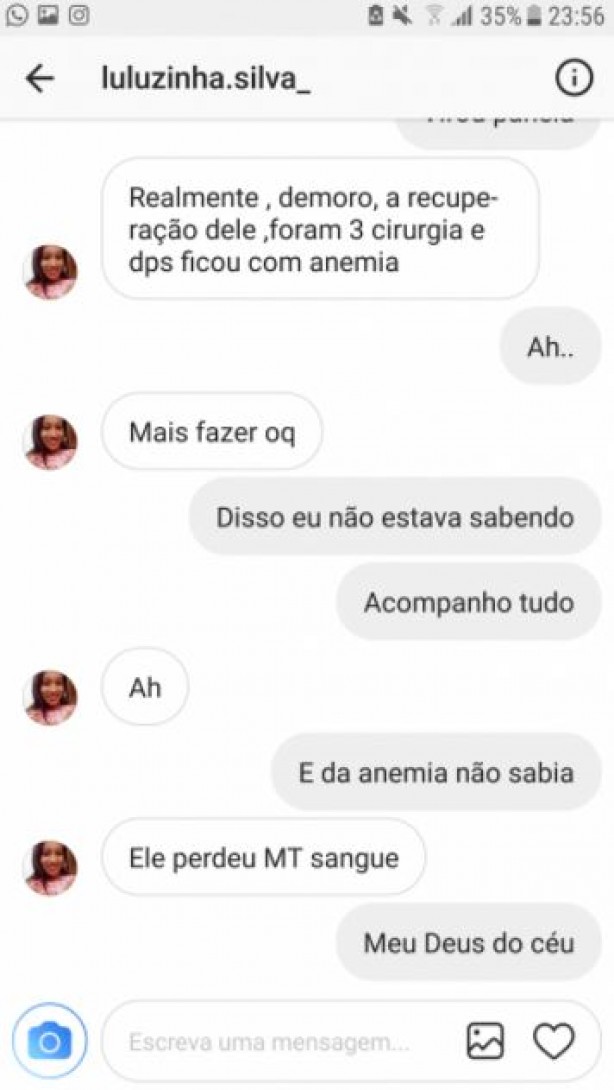 Print da conversa da irmã de Pedrinho