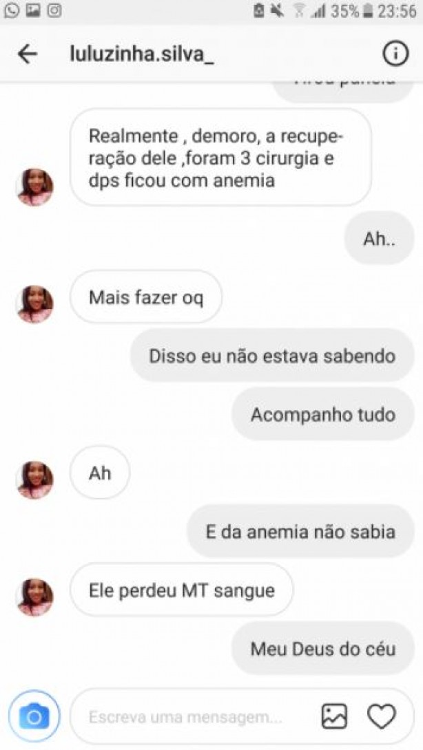 Print da conversa da irm de Pedrinho