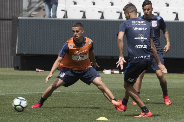 Gabriel no treino deste sábado, na Arena Corinthians
