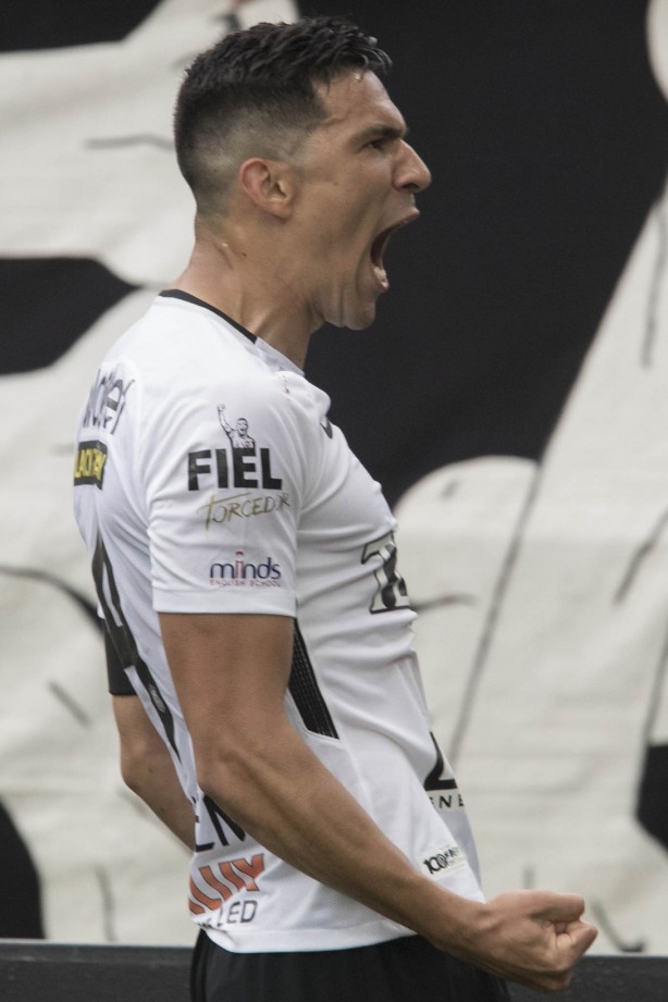A linda vibração de Balbuena ao comemorar seu gol diante o Palmeiras na Arena Corinthians