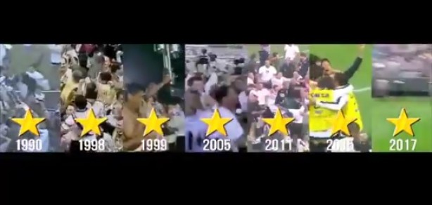 Telão da Arena Corinthians exibiu as sete estrelas
