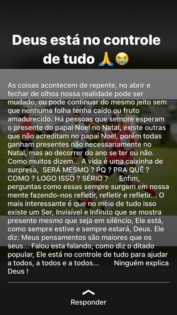 Jogador desabafou sobre lesão em rede social