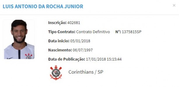 Juninho está registrado no BID como jogador do Timão