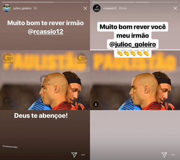 Do lado direito a publicação de Julio Cesar; do esquerdo a de Cássio