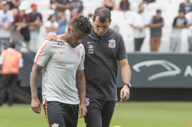 Paulo Roberto e Fábio Carille no treino aberto que antecedeu o clássico na Arena