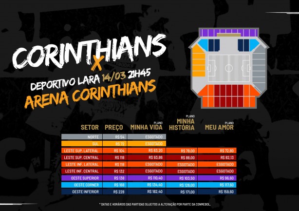 Preos de Corinthians x Deportivo Lara