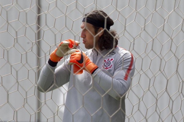 Cássio no treino que antecede o jogo contra o Bragantino, pelo Paulistão
