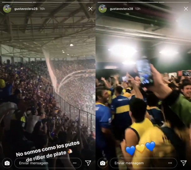 Jogador do Corinthians entre os torcedores do Boca no Allianz Parque