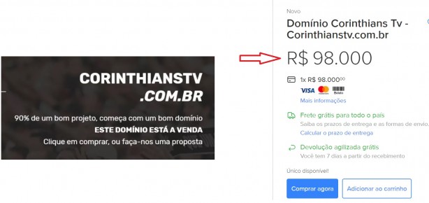Torcedor cobra quase 100 mil no Mercado Livre pelo domínio