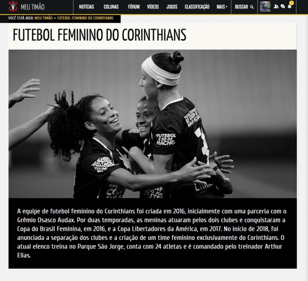 Pgina do futebol feminino do Corinthians