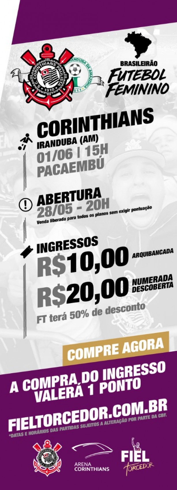 Ingresso cobrado para o futebol feminino com pontuação no Fiel Torcedor