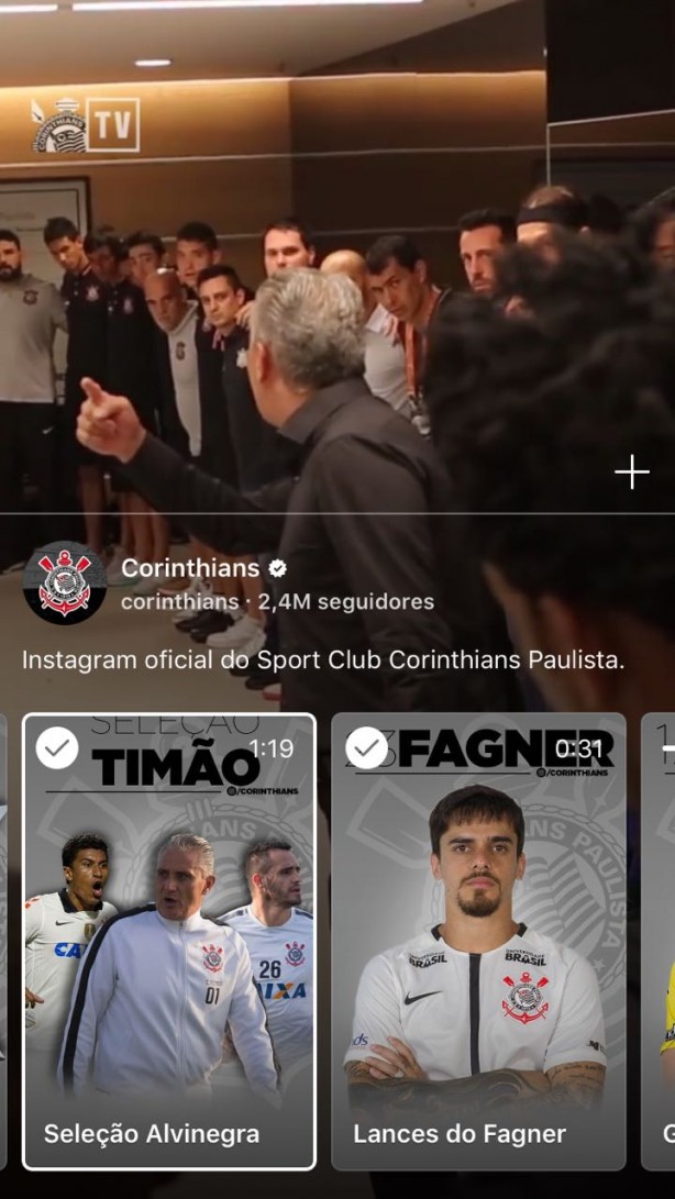 IGTV no perfil do Corinthians