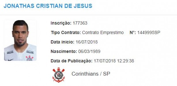 Jonathas está regularizado e pode atuar pelo Corinthians