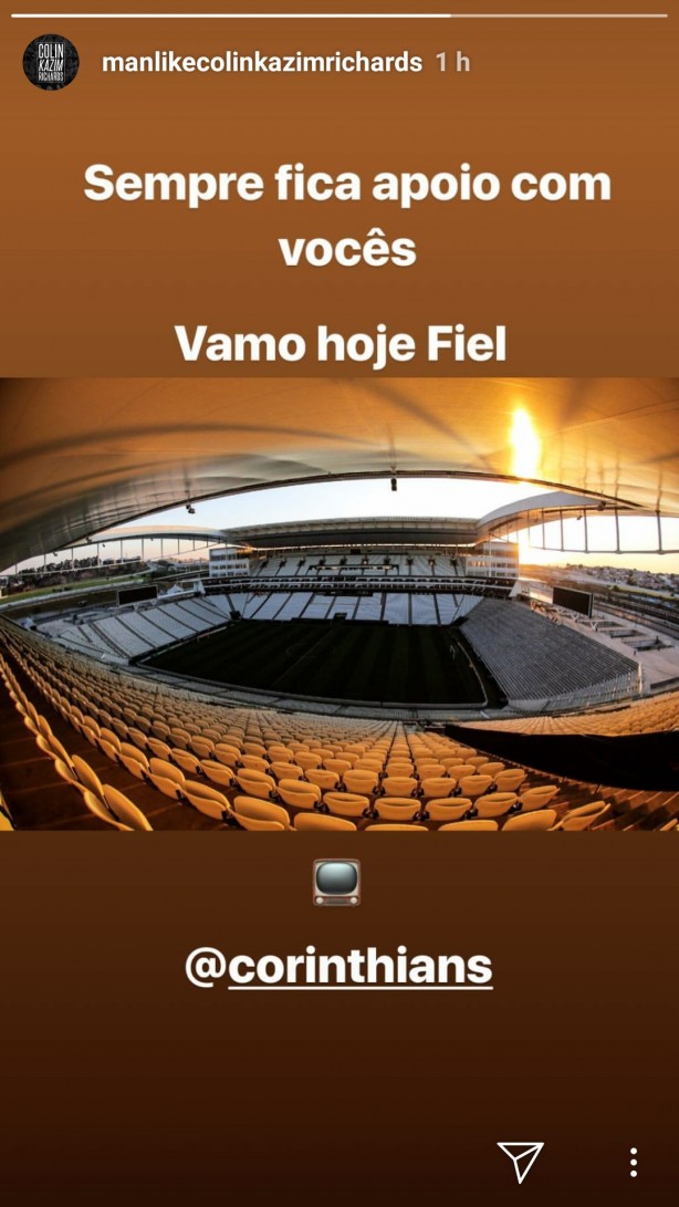 Kazim mostrou apoio ao Corinthians no Instagram