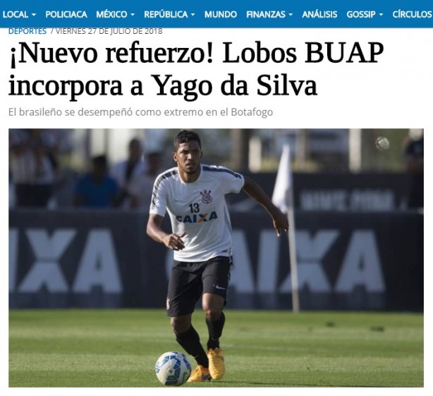 Contratação de Yago por parte do Lobos chegou a ser noticiada por site mexicano