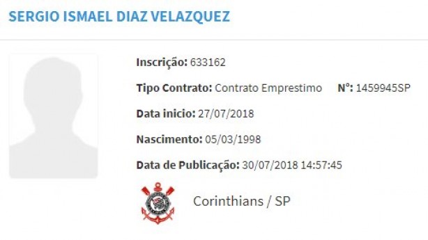 Registro de Sergio Díaz no BID da CBF