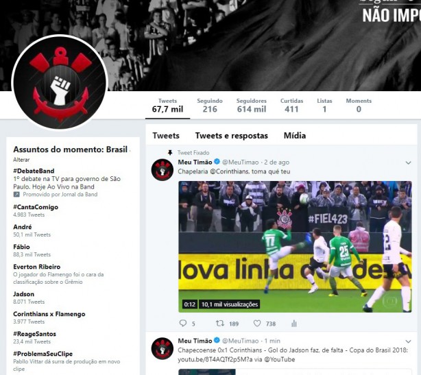 Assuntos envolvendo o Corinthians entraram para os Trending Topics do Twitter