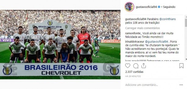 Gustagol registrou o parabéns para o Corinthians