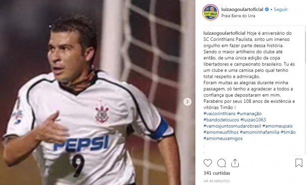 Luizão também deixou a mensagem de parabéns para o Timão