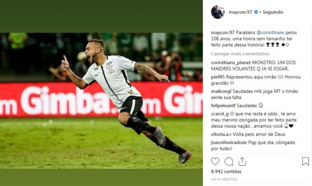 Maycon também fez sua publicação sobre o Timão