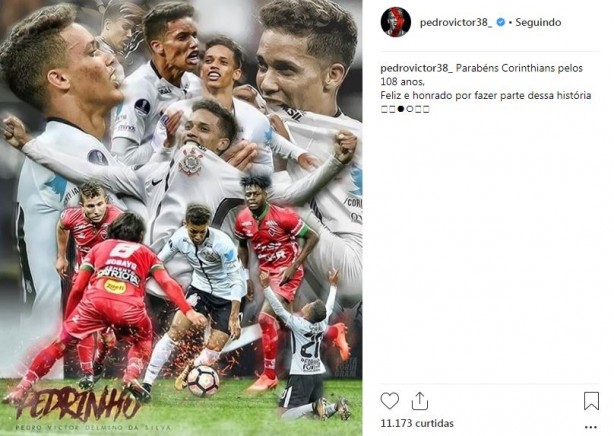 Pedrinho publicou montagem para parabenizar o Corinthians