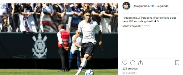 Thiaguinho fez post de aniversário do Corinthians