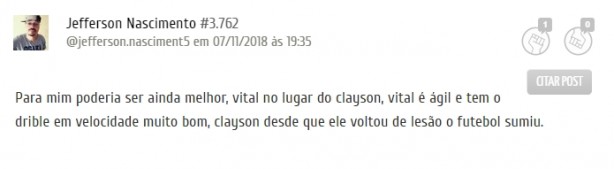 Comentário sobre escalação