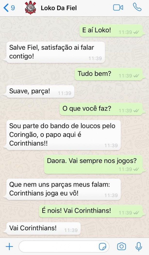 Exemplo de interao do Loko da Fiel com um torcedor pelo WhatsApp