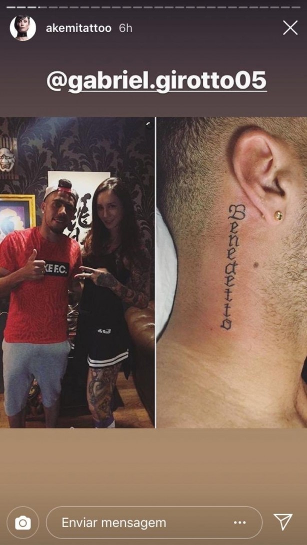 Tatuadora publicou imagem de Gabriel na madruga desta segunda-feira, dando a entender que a arte era recente