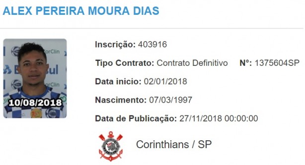 BID da CBF trouxe o novo vnculo de Alex Moura com o Corinthians