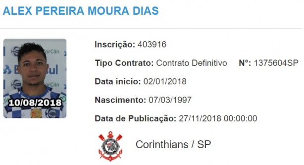 BID da CBF trouxe o novo vínculo de Alex Moura com o Corinthians
