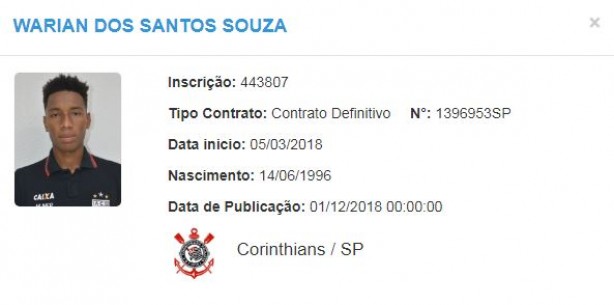 Volante Warian é cria da base do Corinthians