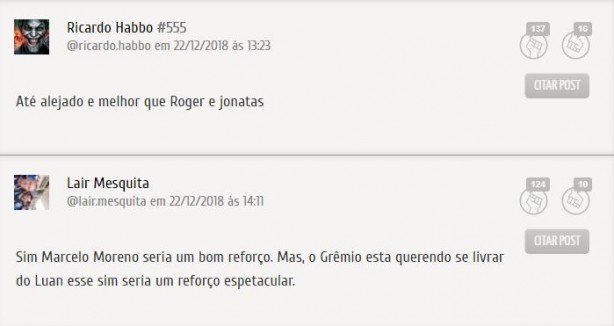 Comentários mais curtidos na enquete do Meu Timão