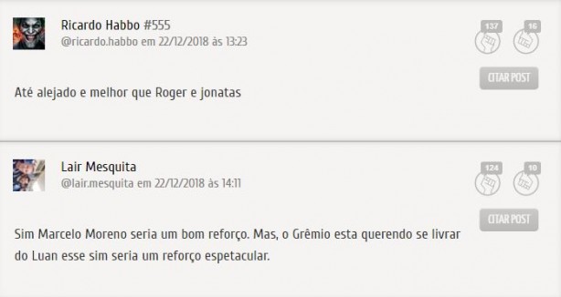 Comentrios mais curtidos na enquete do Meu Timo