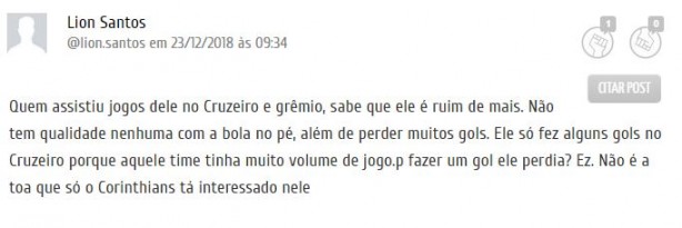 Torcedor no gostou da possibilidade de contar com Moreno