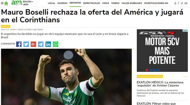 Mauro Boselli rejeita oferta do América e jogará no Corinthians