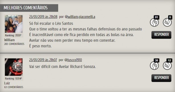 Comentários de torcedores sobre a derrota para o Guarani