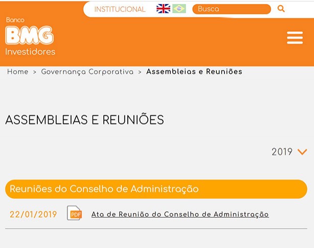 Site BMG sem ata sobre patrocínio