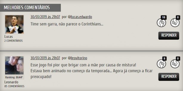 Comentários de torcedores sobre a derrota para o Red Bull Brasil