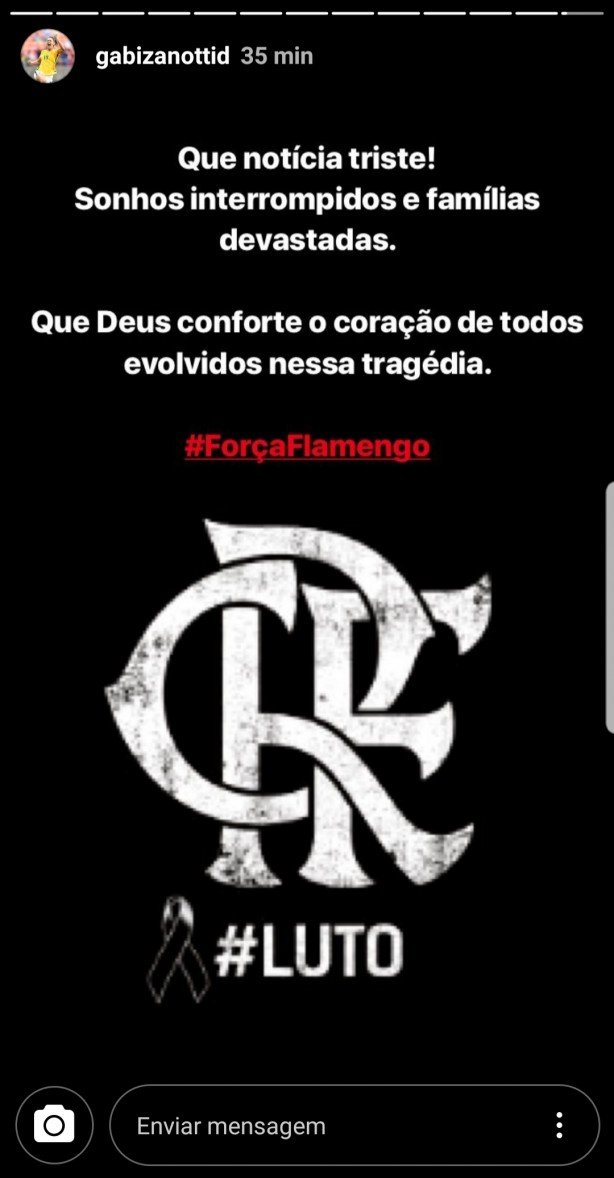 Gabi Zanotti apoia Flamengo após tragédia no CT da equipe