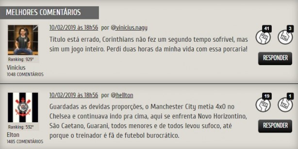 Torcedores cornetando a atuação do Corinthians