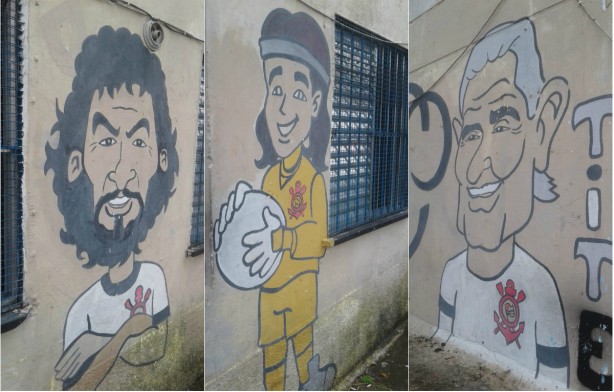 Tite, Sócrates e, claro, Cássio estampados no prédio onde Kitão mora