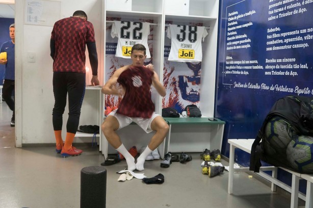Vital no vestiário antes do jogo contra o Ceará, pela Copa do Brasil