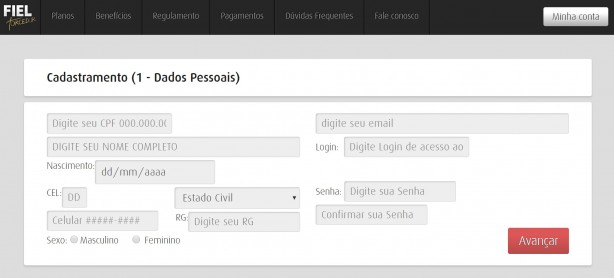 Formulário de cadastro no Fiel Torcedor