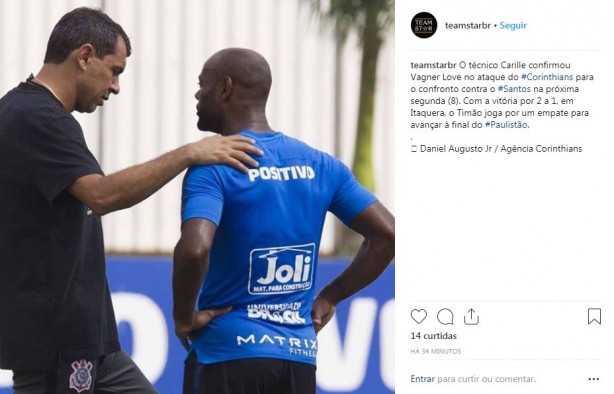 Publicação feita pela assessoria pessoal de Vagner Love