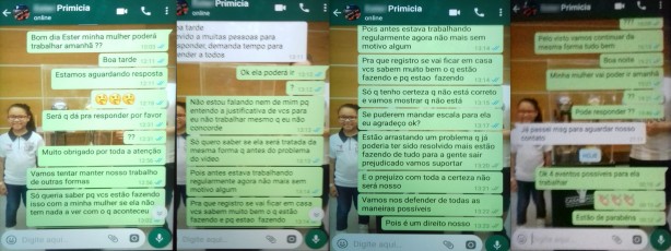 Exemplo de troca de mensagens entre Nadson e supervisora 