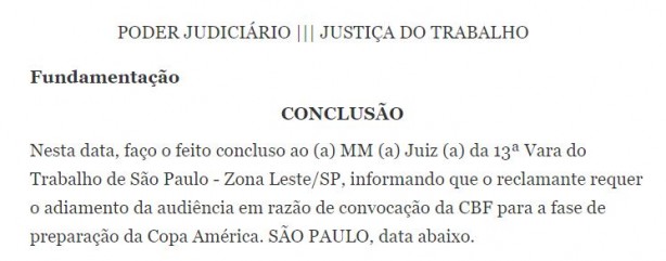 Trecho do processo trabalhista de Mauri Lima contra o Corinthians