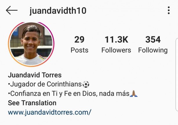 Meia j acrescentou o Corinthians  sua biografia no Instagram